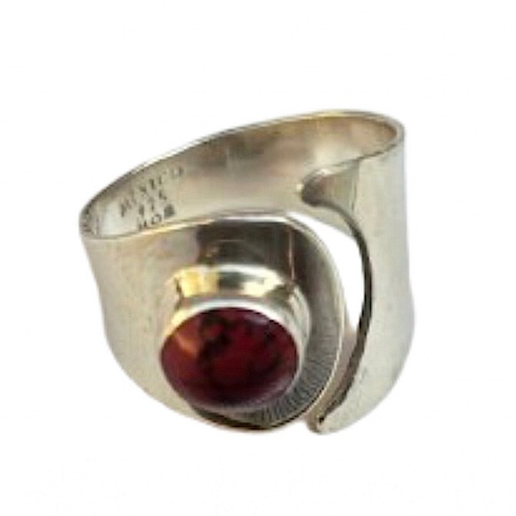 TAXCO Sterling Silver Red Jasper Cabochon Inlay Split Shank Band Sz 9 - Picture 7 of 10